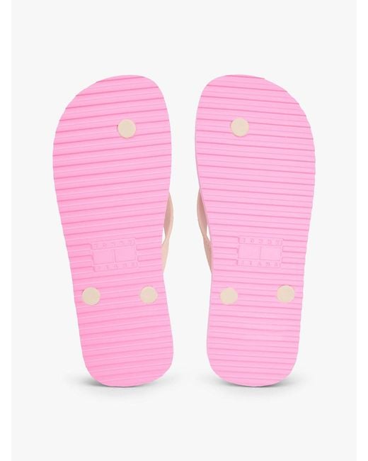 Tommy Hilfiger Pink Fine Cleat Embossed Logo Flip-Flops