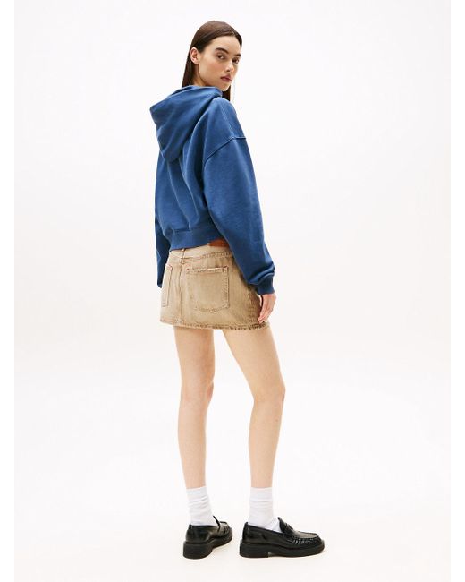 Felpa Crop Squadrata Con Cappuccio E Logo di Tommy Hilfiger in Blue