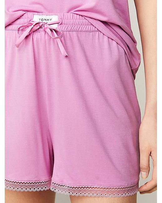 Shorts de pijama con logo y ribetes de encaje Tommy Hilfiger de color Pink