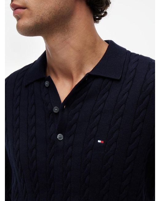 Tommy Hilfiger Blue Cable Knit Polo Jumper for men