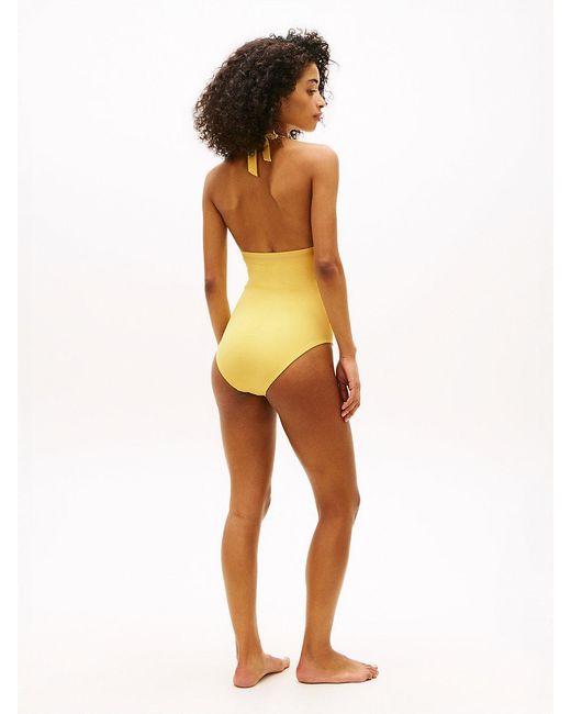 Tommy Hilfiger Yellow Original Logo Halterneck Swimsuit