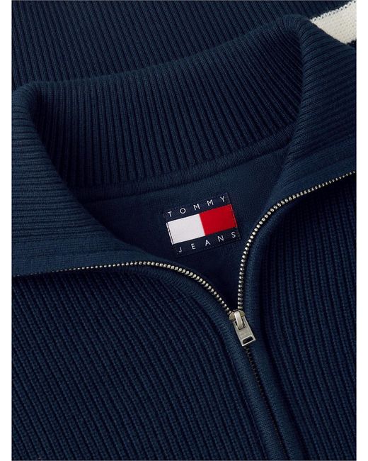 Tommy Hilfiger Blue Tommy Badge Stripe Quarter-Zip Jumper