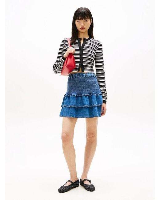 Tommy Hilfiger Blue Chambray Slim Tiered Mini Skirt