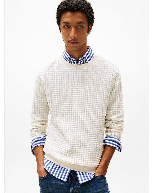Tommy Hilfiger Smart Casual Seersucker Trui in het White voor heren