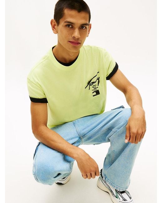 Tommy Hilfiger Yellow Signature Back Logo Jersey T-Shirt for men
