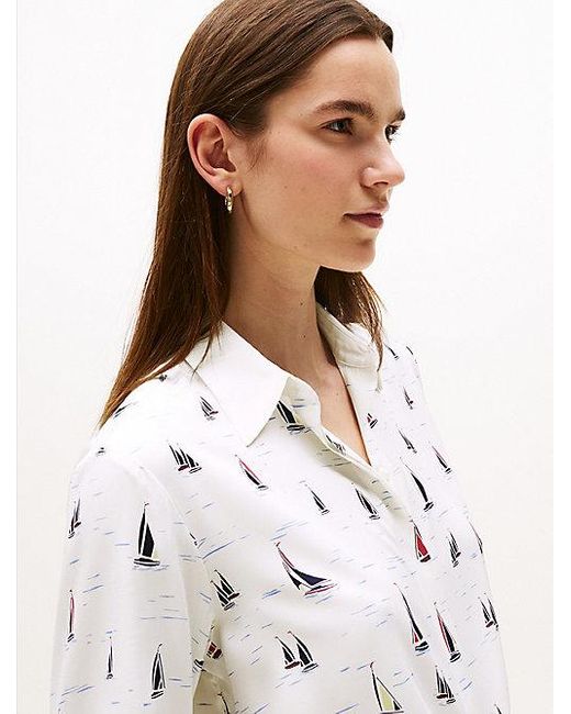 Camisa De Corte Regular Con Puños Tommy Hilfiger de color White