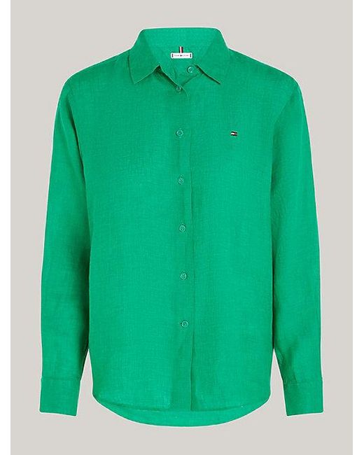 Tommy Hilfiger Linnen Relaxed Fit Overhemd in het Green