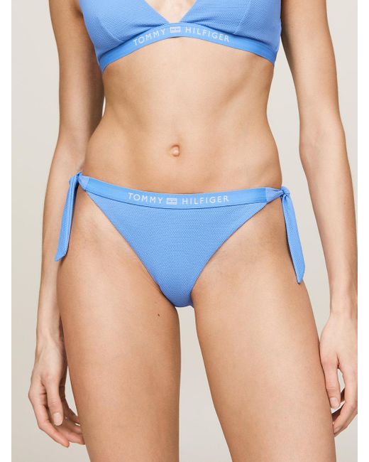 Tommy Hilfiger Blue Tonal Logo Side Tie Bikini Bottoms