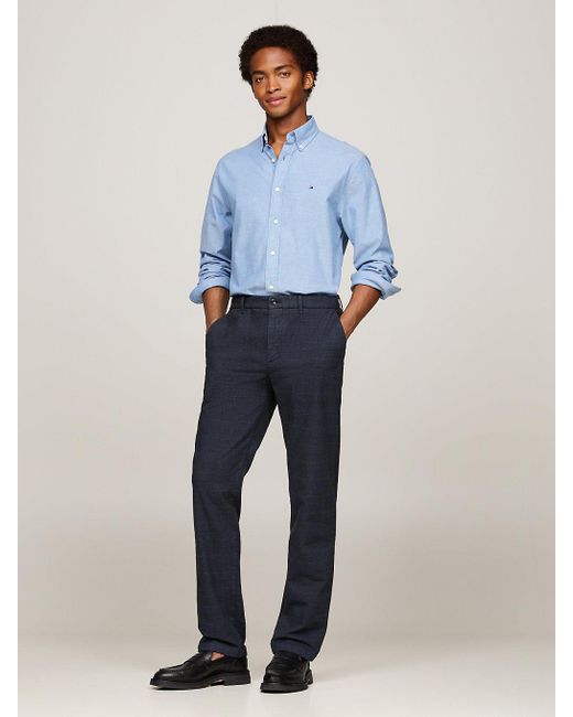 Tommy Hilfiger Blue Denton Prince Of Wales Check Garment Dyed Chinos for men