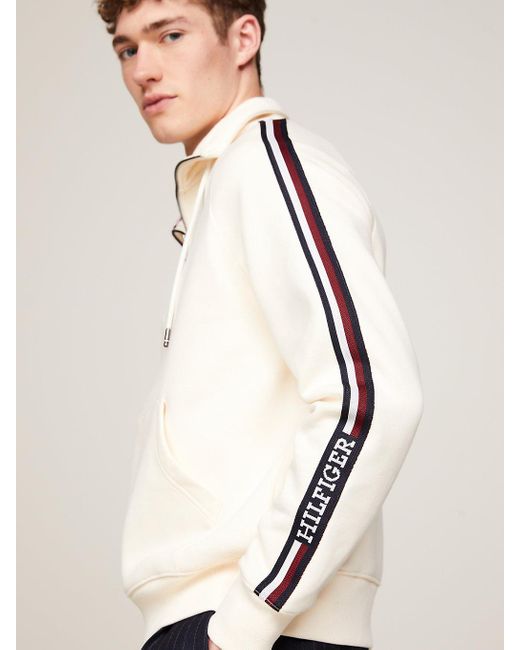 Tommy Hilfiger White Global Stripe Flex Fleece Quarter-zip Sweatshirt for men