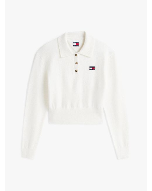 Tommy Hilfiger White Tommy Badge Polo Jumper With Alpaca