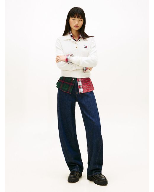 Tommy Hilfiger White Tommy Badge Polo Jumper With Alpaca
