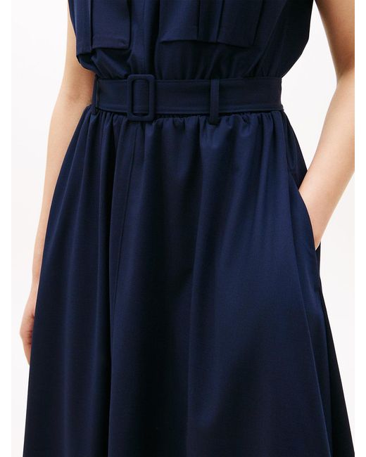 Tommy Hilfiger Blue Belted Relaxed Midi Dress With Wool