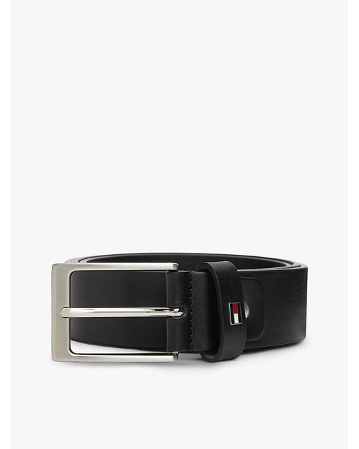 Tommy Hilfiger Black Rectangular Buckle Adjustable Leather Belt for men