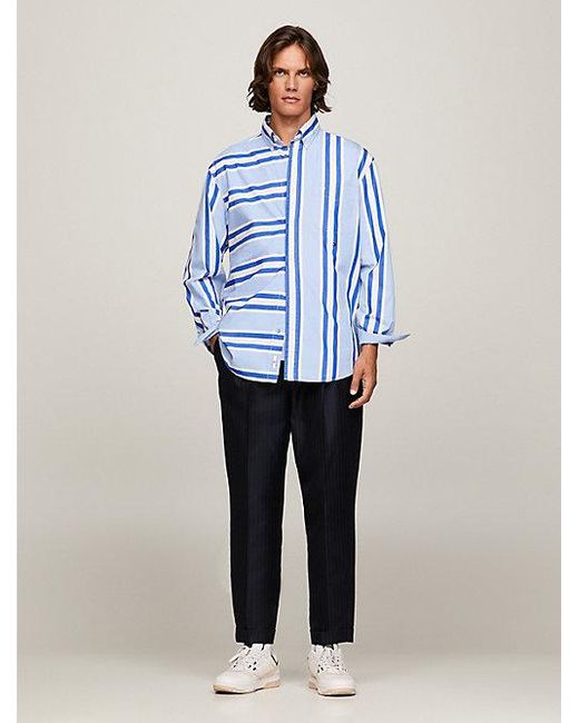 Tommy Hilfiger Regular Fit Overhemd Met Gemengde Streep in het Blue voor heren