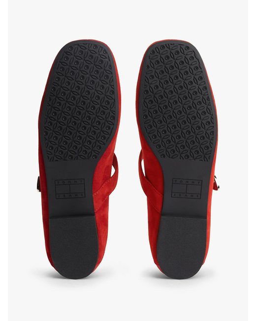 Tommy Hilfiger Red Suede Buckle Square Toe Ballerinas
