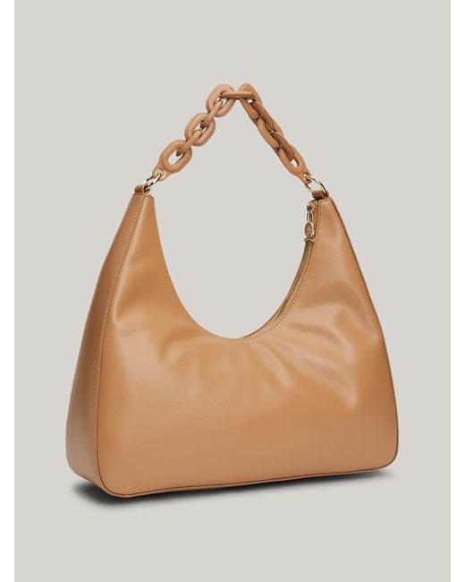 Tommy Hilfiger Natural Th Soft Chunky Chain Leather Hobo Bag