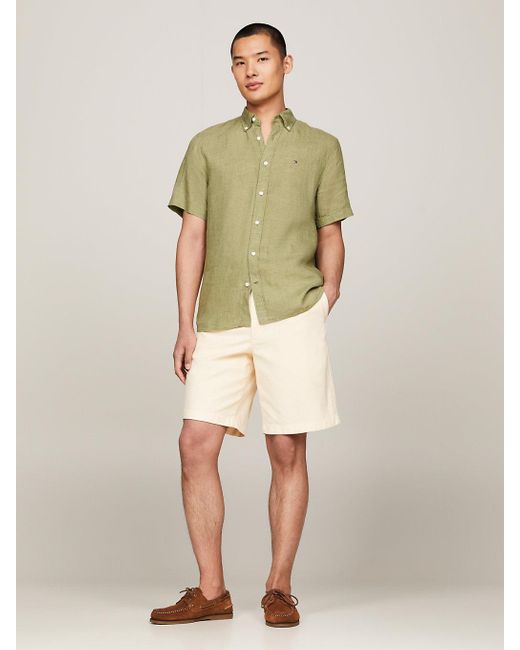 Tommy Hilfiger Green Short Sleeve Regular Fit Linen Shirt for men