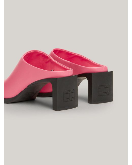 Tommy Hilfiger Pink Leather Block Heel Mules
