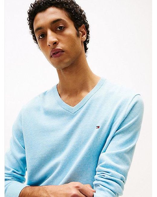 Tommy Hilfiger Trui Met V-Hals En Geborduurde Vlag in het Blue voor heren