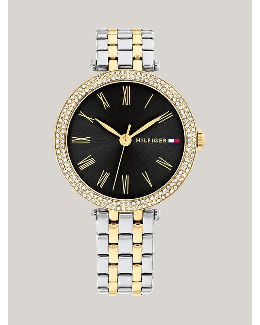 Tommy Hilfiger Metallic Charcoal Grey Two-tone Crystal-embellished Watch