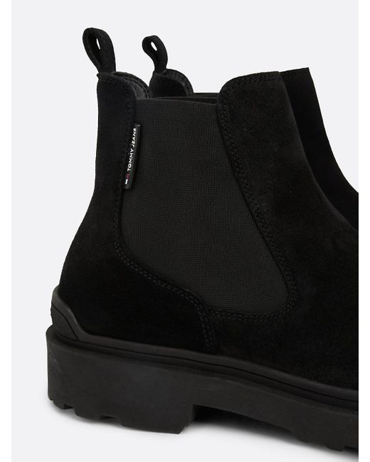 Tommy Hilfiger Black Suede Cleat Chelsea Boots for men