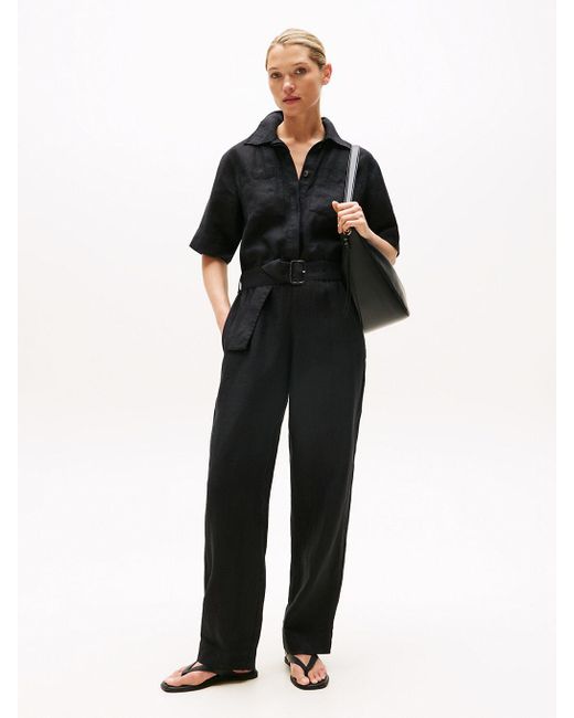 Combinaison En Lin Mélangé Ceinturée Tommy Hilfiger en coloris Black