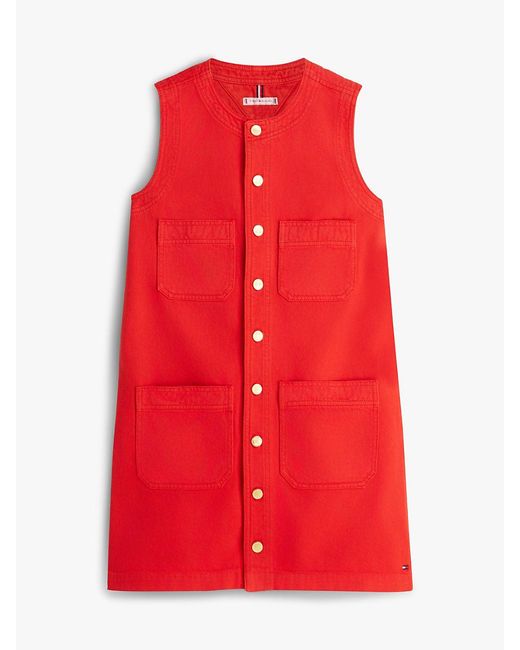 Tommy Hilfiger Red Tone Button Denim Mini Shift Dress