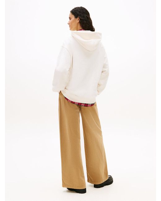 Felpa Oversize Con Logo Floccato di Tommy Hilfiger in White