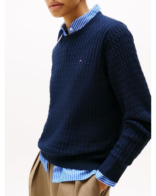 Tommy Hilfiger Blue Fine Gauge Cable Knit Jumper