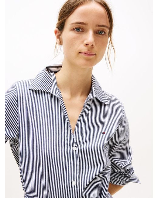 Robe Chemise Midi En Popeline Rayée Tommy Hilfiger en coloris Blue
