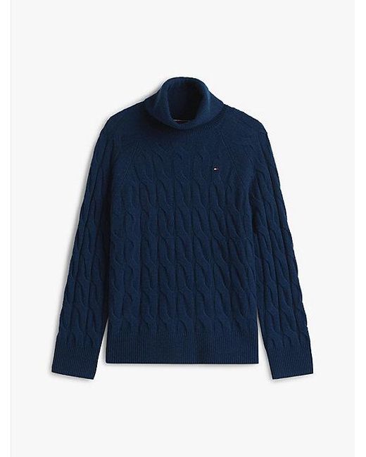 Tommy Hilfiger Relaxed Fit Kabeltrui Van Zachte Wol in het Blue