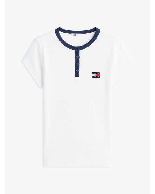 Tommy Hilfiger White Tommy Badge Henley Ribbed Slim T-Shirt