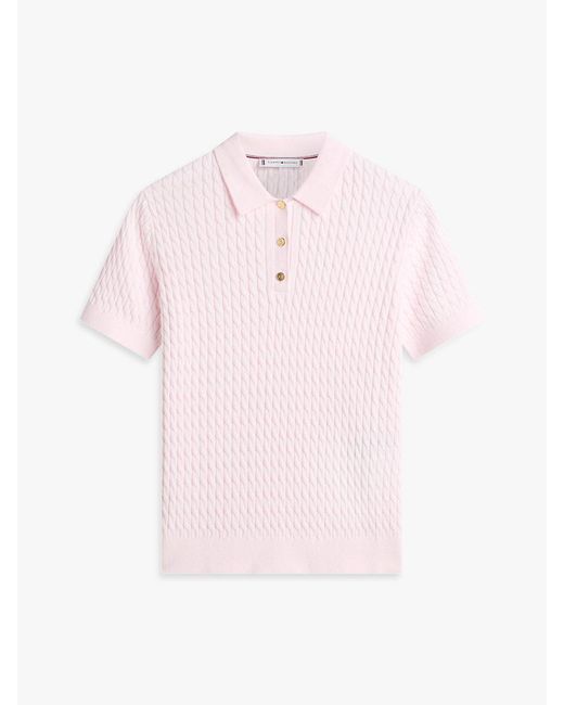 Tommy Hilfiger Blue Cable Knit Short Sleeve Polo Jumper