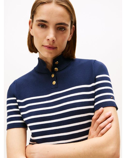 Robe Pull Courte En Maille À Col Cheminée Tommy Hilfiger en coloris White