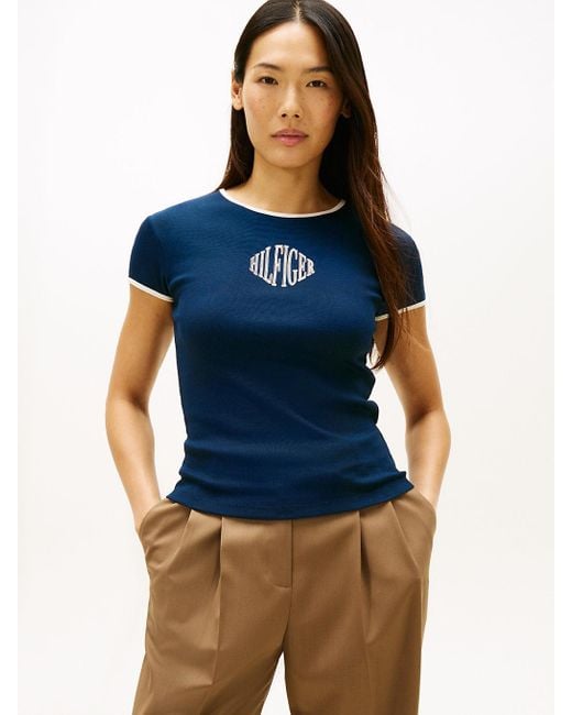 Tommy Hilfiger Blue Logo Slim Ringer T-Shirt