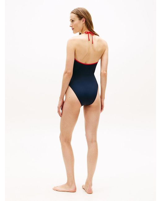 Tommy Hilfiger Blue Classic Halterneck Bandeau High-Cut Swimsuit