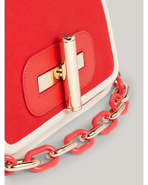 Tommy Hilfiger Red Turn Lock Chain Strap Bag
