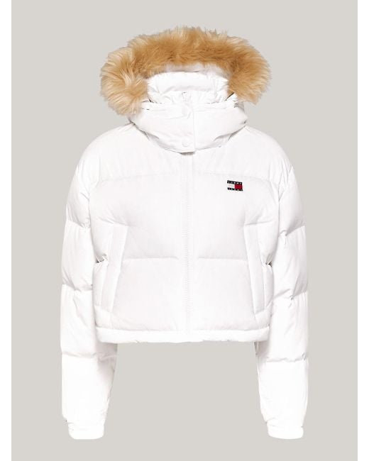 Tommy Hilfiger White Cropped Down Alaska Puffer Jacket