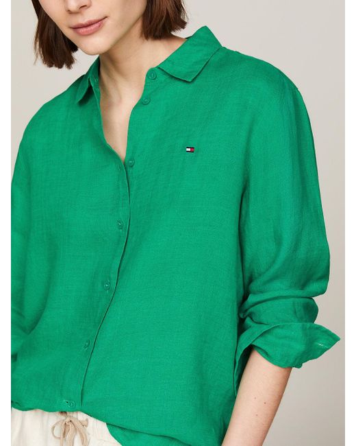 Tommy Hilfiger Green Linen Relaxed Fit Shirt