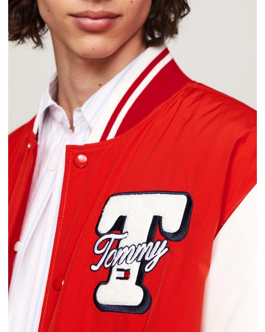 Tommy Hilfiger Red Varsity Colour-blocked Letterman Jacket for men