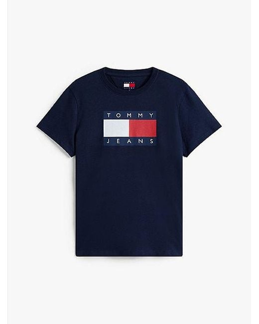 Camiseta De Punto Con Parche Del Logo Tommy Hilfiger de color Blue