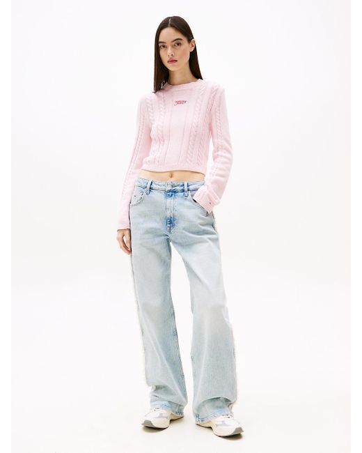 Pull En Maille Torsadée À Col Cheminée Tommy Hilfiger en coloris White
