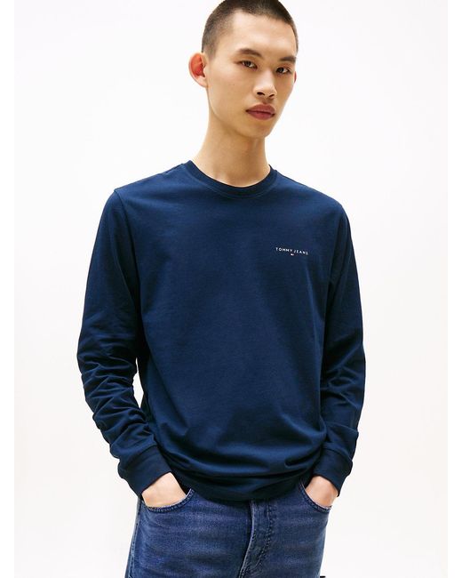 Tommy Hilfiger Blue Linear Logo Slim Long Sleeve T-shirt for men