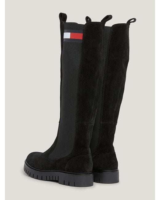 Tommy Hilfiger Black Suede Chunky Sole Long Boots