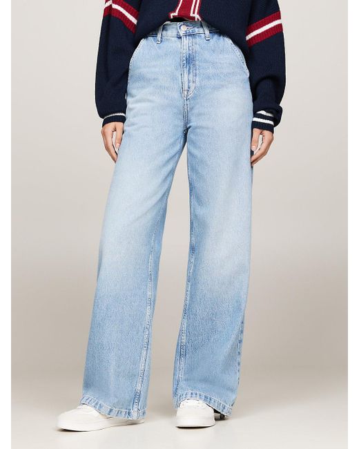 Tommy Hilfiger Blue Claire Varsity High Rise Wide Tie Hem Jeans
