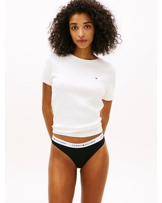 Tommy Hilfiger White Essential 3-Pack Repeat Logo Waistband Thongs