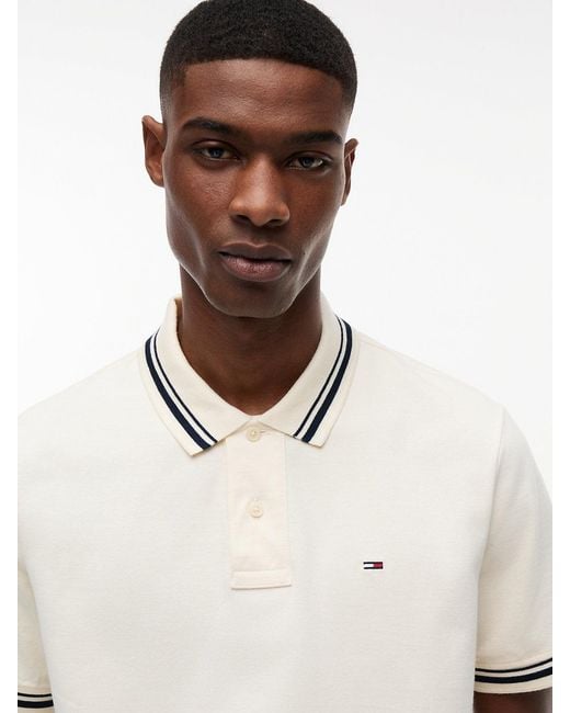 Tommy Hilfiger White Tommy Flag Regular Fit Tipped Polo Shirt for men