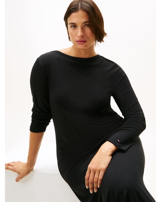 Robe Midi Moulante Et Évasée Curve Côtelée Tommy Hilfiger en coloris Black