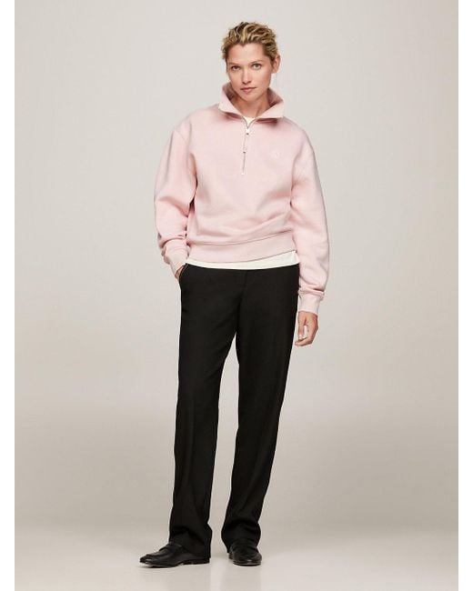 Tommy Hilfiger Pink Th Monogram Cropped Half-zip Sweatshirt
